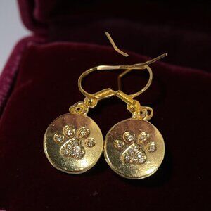 Gold /Rhinestone Paw print Earrings~ handmade